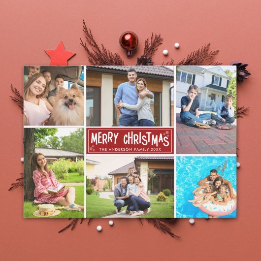 Family Collage 6 Photos Merry Christmas  シーズンカード
