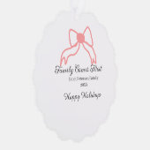 Family comes first red bow family name holidays オーナメントカード (右)