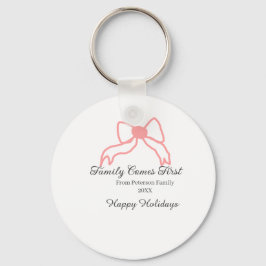 Family comes first red bow family name holidays キーホルダー