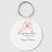 Family comes first red bow family name holidays キーホルダー (裏面)