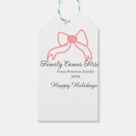 Family comes first red bow family name holidays ギフトタグ