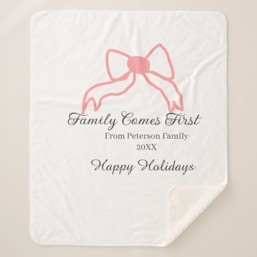 Family comes first red bow family name holidays シェルパブランケット (正面)