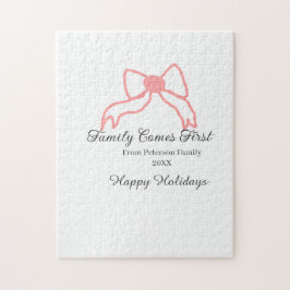 Family comes first red bow family name holidays ジグソーパズル