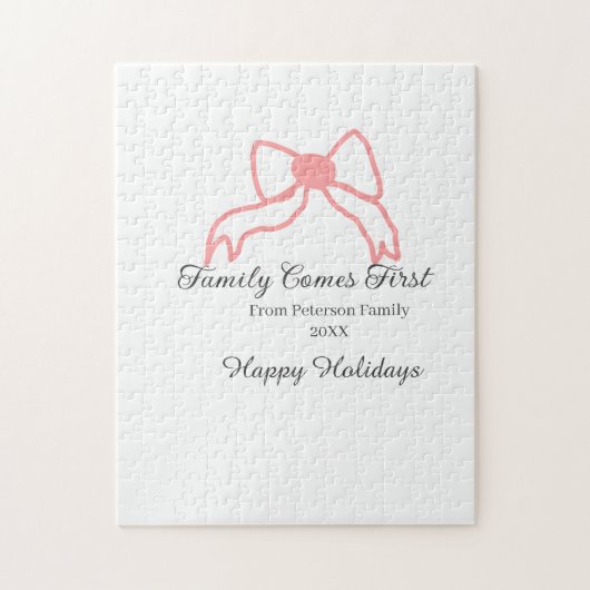 Family comes first red bow family name holidays ジグソーパズル (縦)