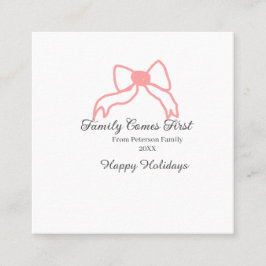 Family comes first red bow family name holidays スクエア名刺
