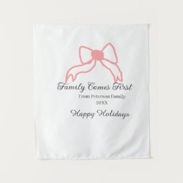 Family comes first red bow family name holidays タペストリー