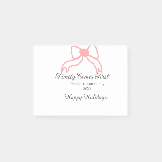 Family comes first red bow family name holidays ポストイット (正面)