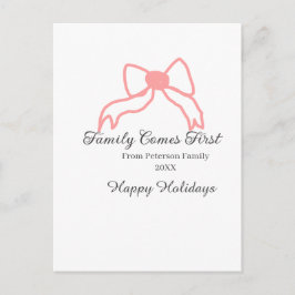 Family comes first red bow family name holidays ポストカード