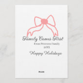 Family comes first red bow family name holidays 招待状 (裏面)