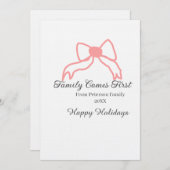 Family comes first red bow family name holidays 招待状 (正面/裏面)