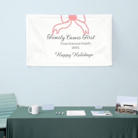 Family comes first red bow family name holidays 横断幕 (トレードショー)