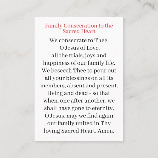 Family consecration prayer card 名刺 (裏面)