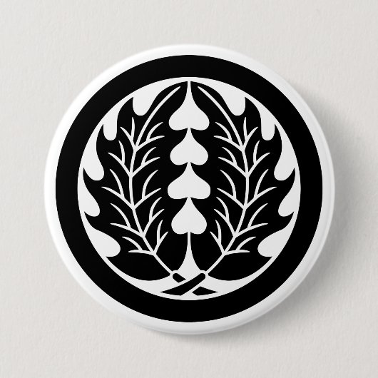 [Family Crests] 2 symmetrical holly leaves w/round 缶バッジ (正面)