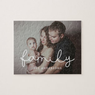 Family cute whimsical script family picture ジグソーパズル