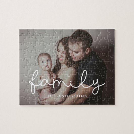 Family cute whimsical script family picture ジグソーパズル (横)