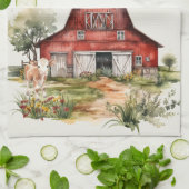 Family Farm Rustic Barn Cute Country Farm  キッチンタオル (折り畳み)