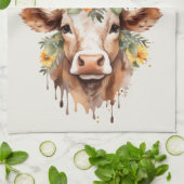 Family Farm Rustic Floral Cow Horns キッチンタオル (折り畳み)