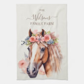 Family Farm Rustic Flower Crown Horse キッチンタオル (縦)