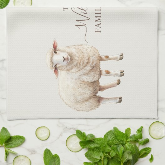 Family Farm Rustic Sheep  キッチンタオル (折り畳み)