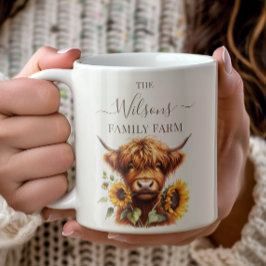 Family Farm Rustic Sunflower Highland Cow コーヒーマグカップ