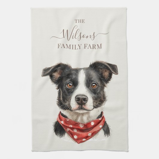 Family Farm Rustic Working Dog キッチンタオル (縦)