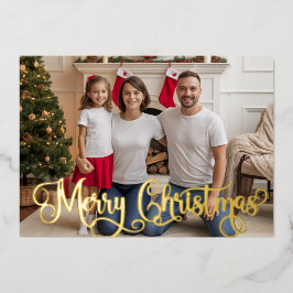 Family Festive Photo Foil Holiday, Christmas Card 箔シーズンカード