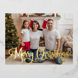 Family Festive Photo Foil Holiday, Christmas Card 箔シーズンポストカード