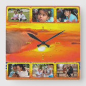Family, Friends Photo Collage Sunset 2443 スクエア壁時計 (正面)