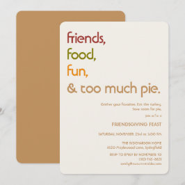 Family, Friends, Turkey, Pie モダンなフレンドギビング 招待状