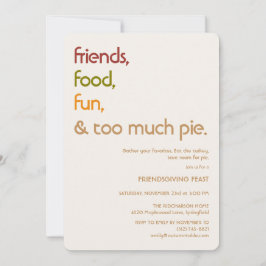 Family, Friends, Turkey, Pie モダンなフレンドギビング 招待状