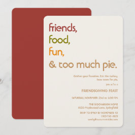 Family, Friends, Turkey, Pie モダンなフレンドギビング 招待状