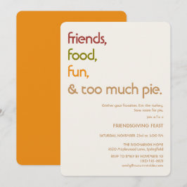 Family, Friends, Turkey, Pie モダンなフレンドギビング 招待状
