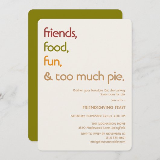 Family, Friends, Turkey, Pie Modern Thanksgiving 招待状 (正面/裏面)