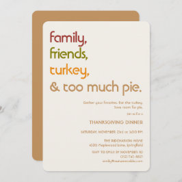 Family, Friends, Turkey, Pie Modern Thanksgiving 招待状