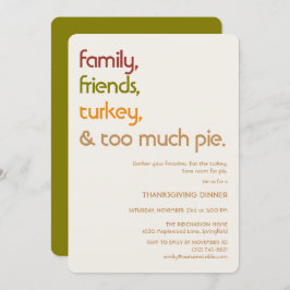 Family, Friends, Turkey, Pie Modern Thanksgiving 招待状