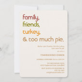 Family, Friends, Turkey, Pie Modern Thanksgiving 招待状 (正面)