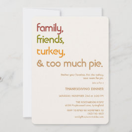Family, Friends, Turkey, Pie Modern Thanksgiving 招待状