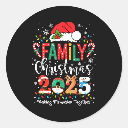 Family Funny Christmas Matching 2025 Santa Tee Paj ラウンドシール (正面)