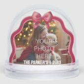 Family Holiday Snow Globe - Red Plaid Bow (正面)