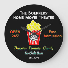 Family Home Movie Theater Open 24/7  ラージ壁時計