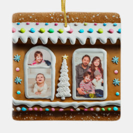 Family in Gingerbread Houseクリスマスフォト セラミックオーナメント