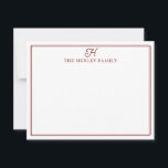 Family Initial Dark Red Border Monogram Stationery ノートカード<br><div class="desc">This design features a thin double border with space for a family initial and family name. Click the customize button if you would like to adjust the design elements and/or further modify the text! Variations of this design, additional colors, as well as coordinating products are available in our shop, zazzle.com/store/doodlelulu....</div>