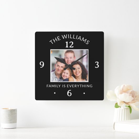 Family Is Everything Quote Custom Name One Photo スクエア壁時計 (ホーム)