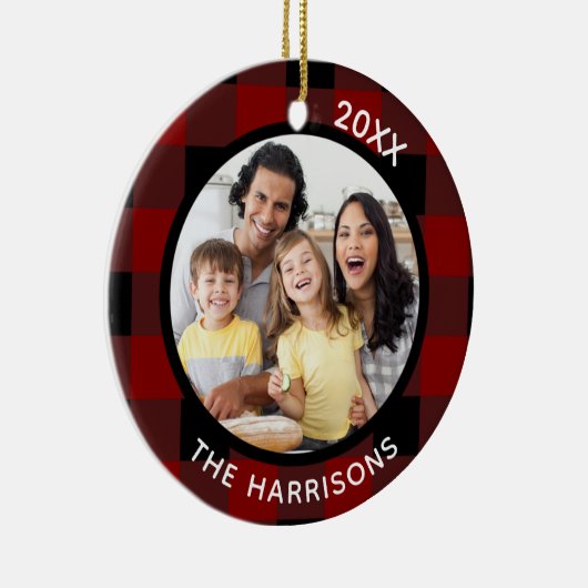 FAMILY IS LOVE (on back)赤と黒の格子模様2-Photo セラミックオーナメント (右)