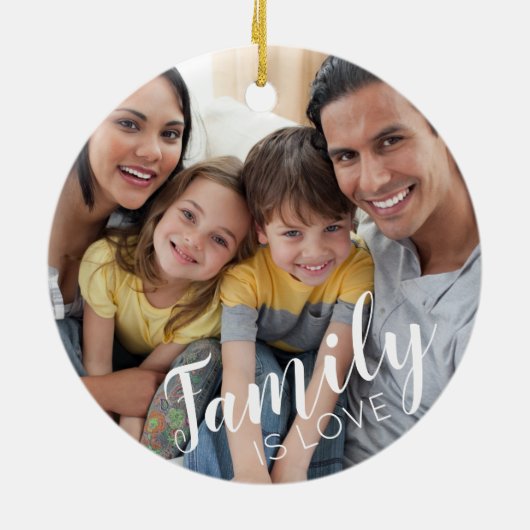 FAMILY IS LOVE (on back)赤と黒の格子模様2-Photo セラミックオーナメント (裏面)