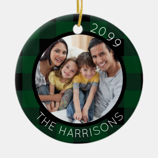 FAMILY IS LOVE (on back) 2-Photo Green/Black Plaid セラミックオーナメント (正面)