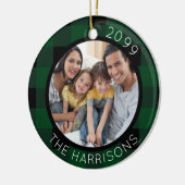 FAMILY IS LOVE (on back) 2-Photo Green/Black Plaid セラミックオーナメント (左)