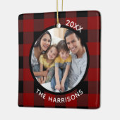 FAMILY IS LOVE (on back) 2-Photo Red & Black Plaid セラミックオーナメント (左)