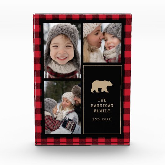Family Keepsake Rustic Buffalo Plaid フォトブロック (正面)