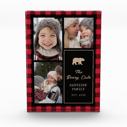 Family Keepsake Script Typography Buffalo Plaid フォトブロック (正面)